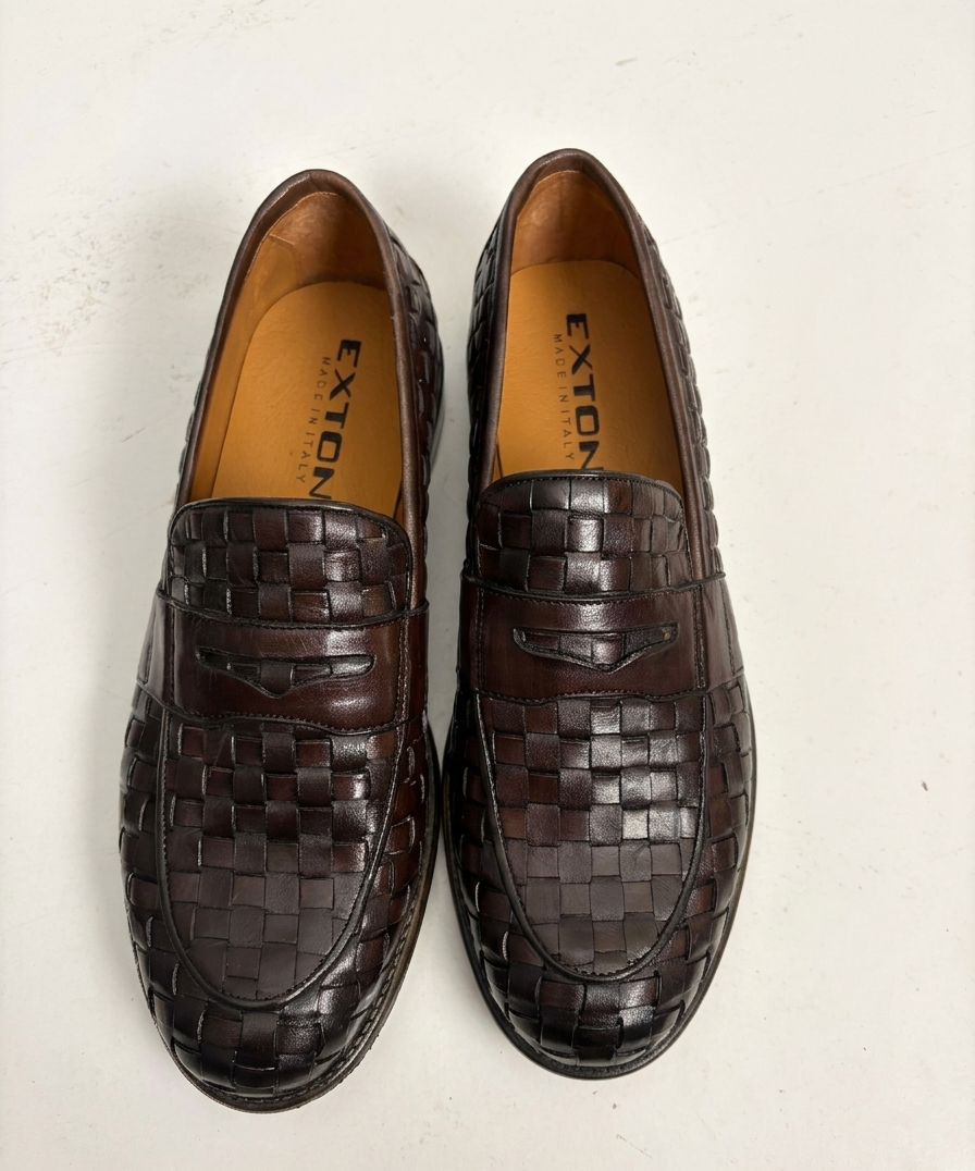 Mocassini uomo Exton intrecciati in pelle marrone