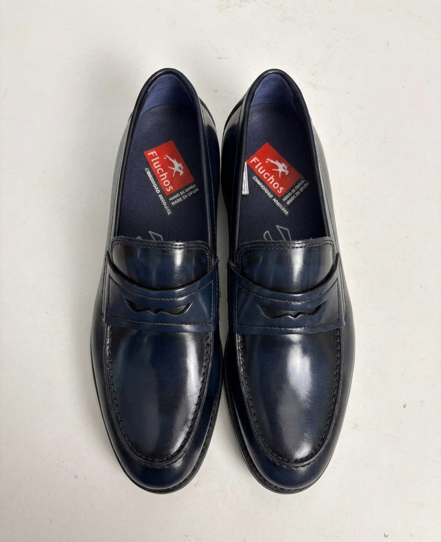 Mocassini uomo pelle blu effetto spazzolato