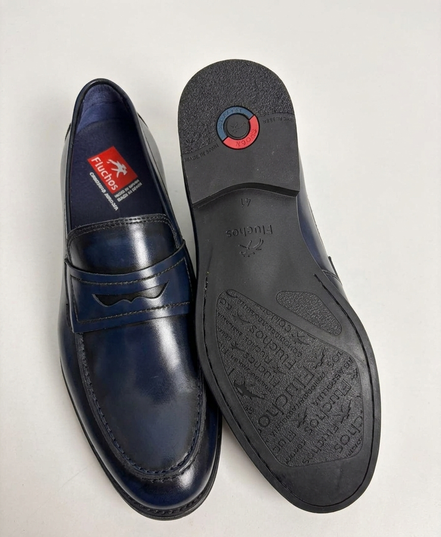Mocassini uomo pelle blu effetto spazzolato