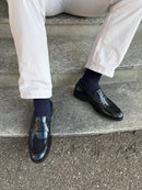 Mocassini uomo pelle blu effetto spazzolato