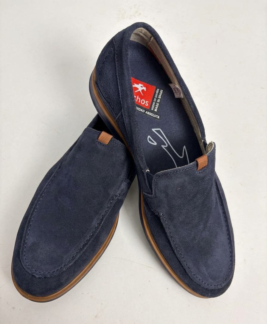 Mocassino uomo blu in camoscio con bordo cuoio