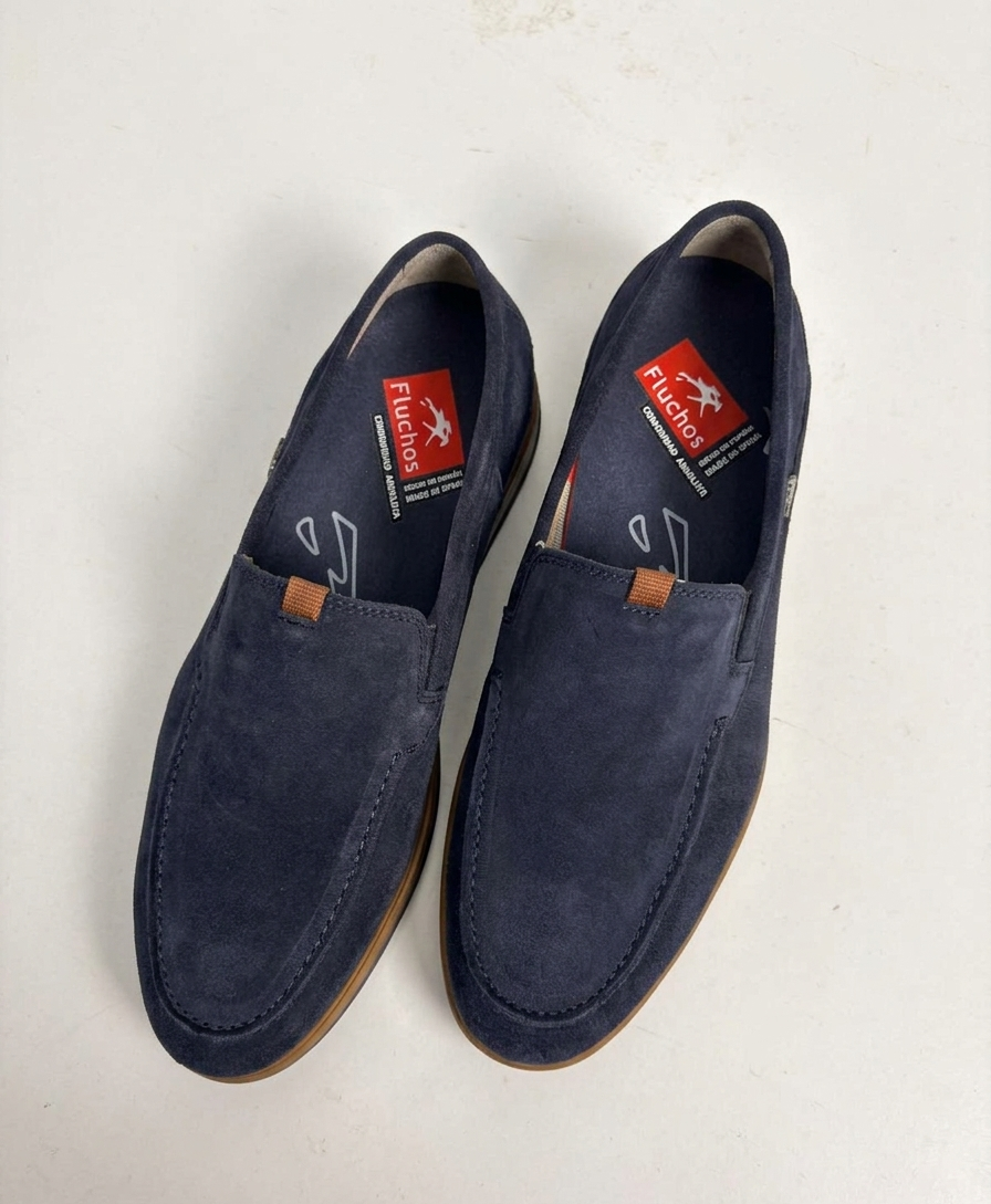 Men's blue suede loafer with leather trim