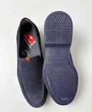 Men's blue suede loafer with leather trim