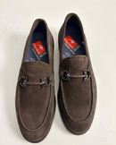 Men's dark brown suede loafer with bit