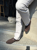Men's dark brown suede loafer with bit
