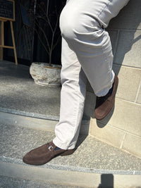 Men's dark brown suede loafer with bit