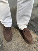 Men's dark brown suede loafer with bit