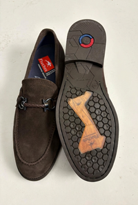 Men's dark brown suede loafer with bit
