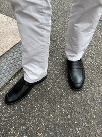 Men's black leather loafers