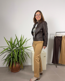 Smooth faux suede kick-flare trousers