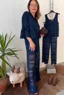 Pantalone ricamato in cotone con elastico in vita