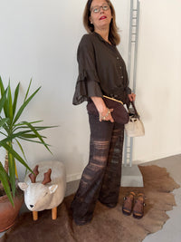 Pantalone ricamato in cotone con elastico in vita