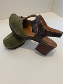 Cinzia Soft green suede heeled clogs with strap