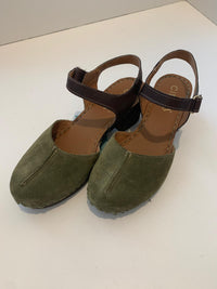 Cinzia Soft green suede heeled clogs with strap