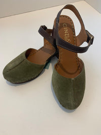 Cinzia Soft green suede heeled clogs with strap