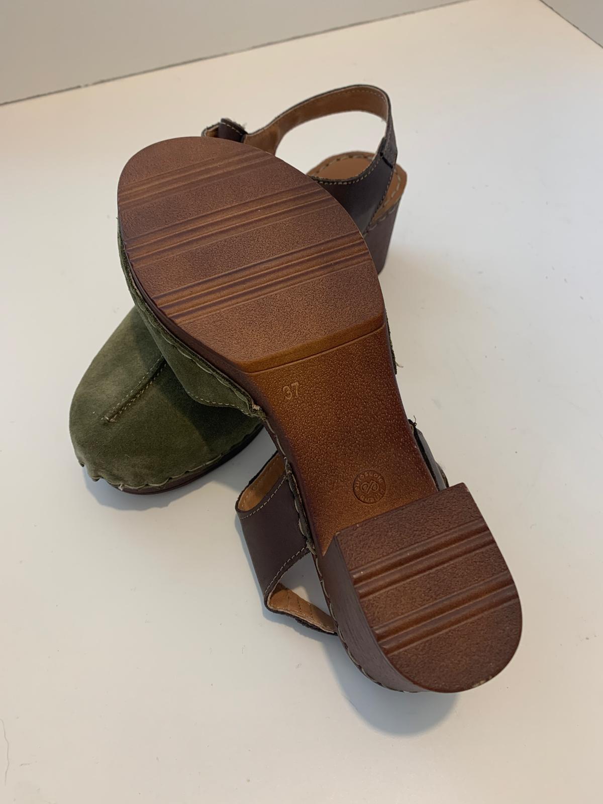 Cinzia Soft green suede heeled clogs with strap