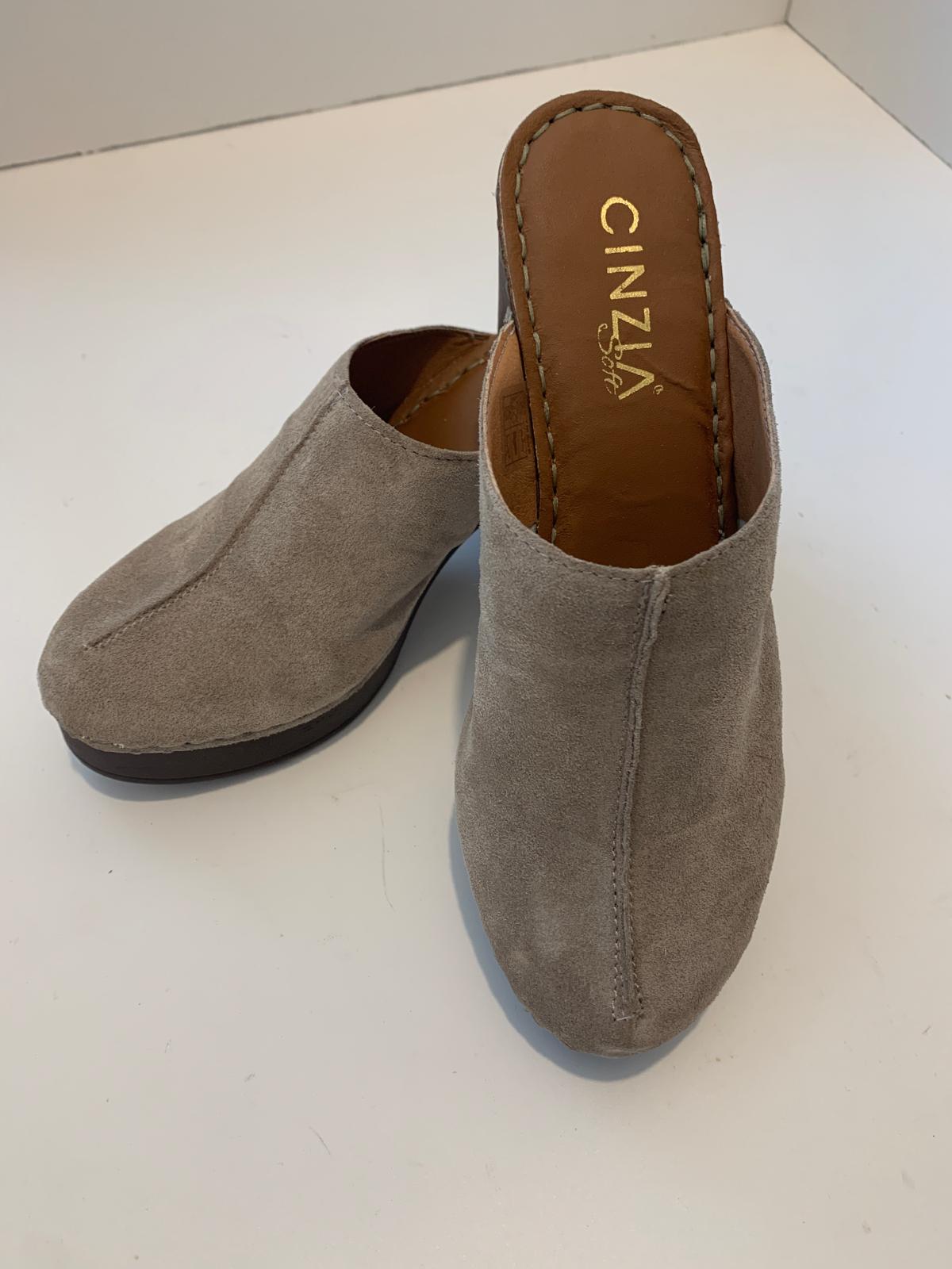Cinzia Soft dove-grey suede heeled clogs