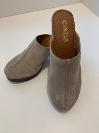 Cinzia Soft dove-grey suede heeled clogs