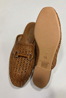 Tamaris woven raffia and leather clogs with snaffle detail