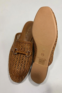 Tamaris woven raffia and leather clogs with snaffle detail