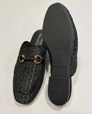 Tamaris woven raffia and leather clogs with snaffle detail