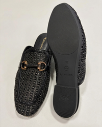 Tamaris woven raffia and leather clogs with snaffle detail