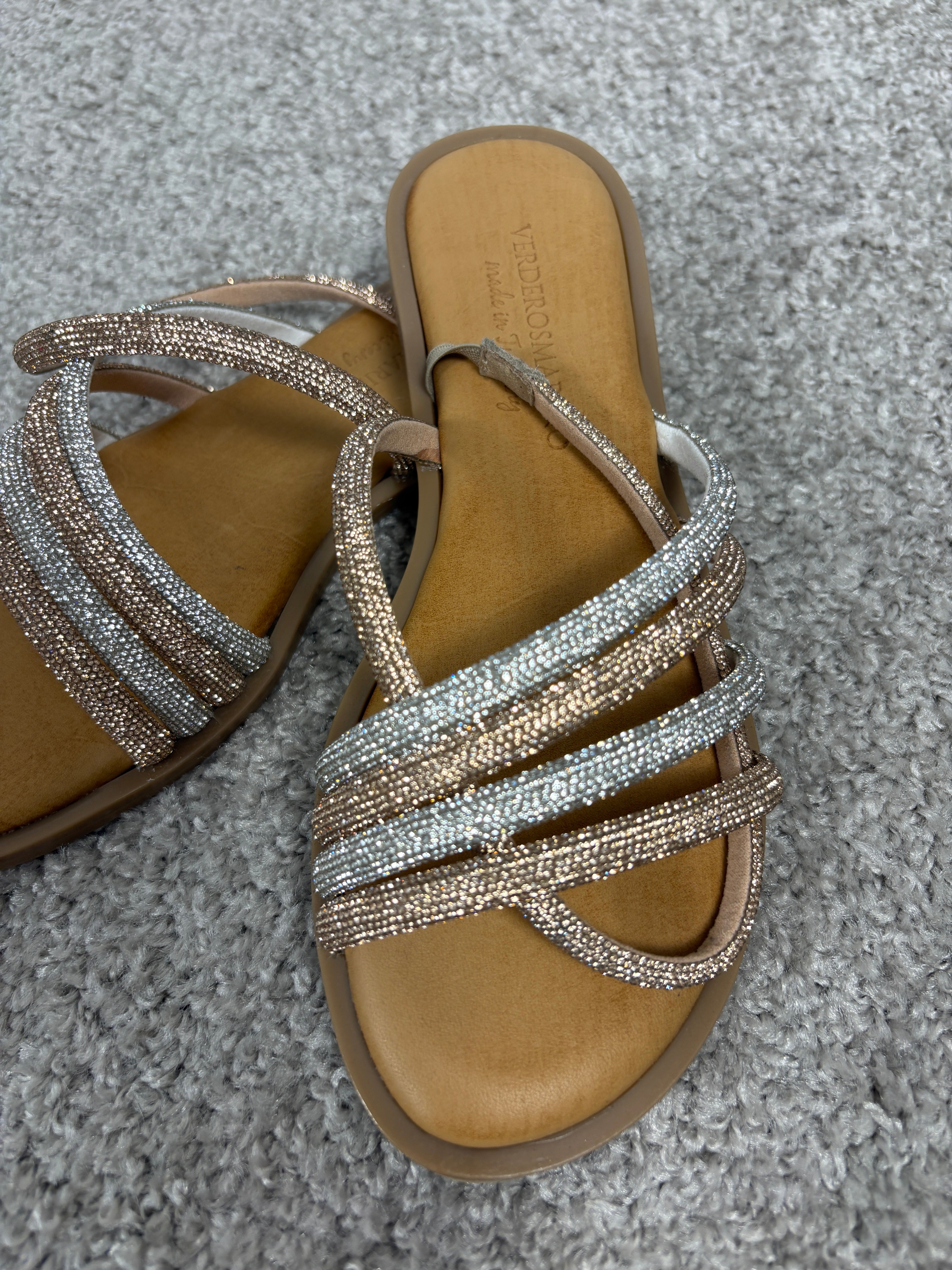 Sandalo gioiello con strass argento e nude