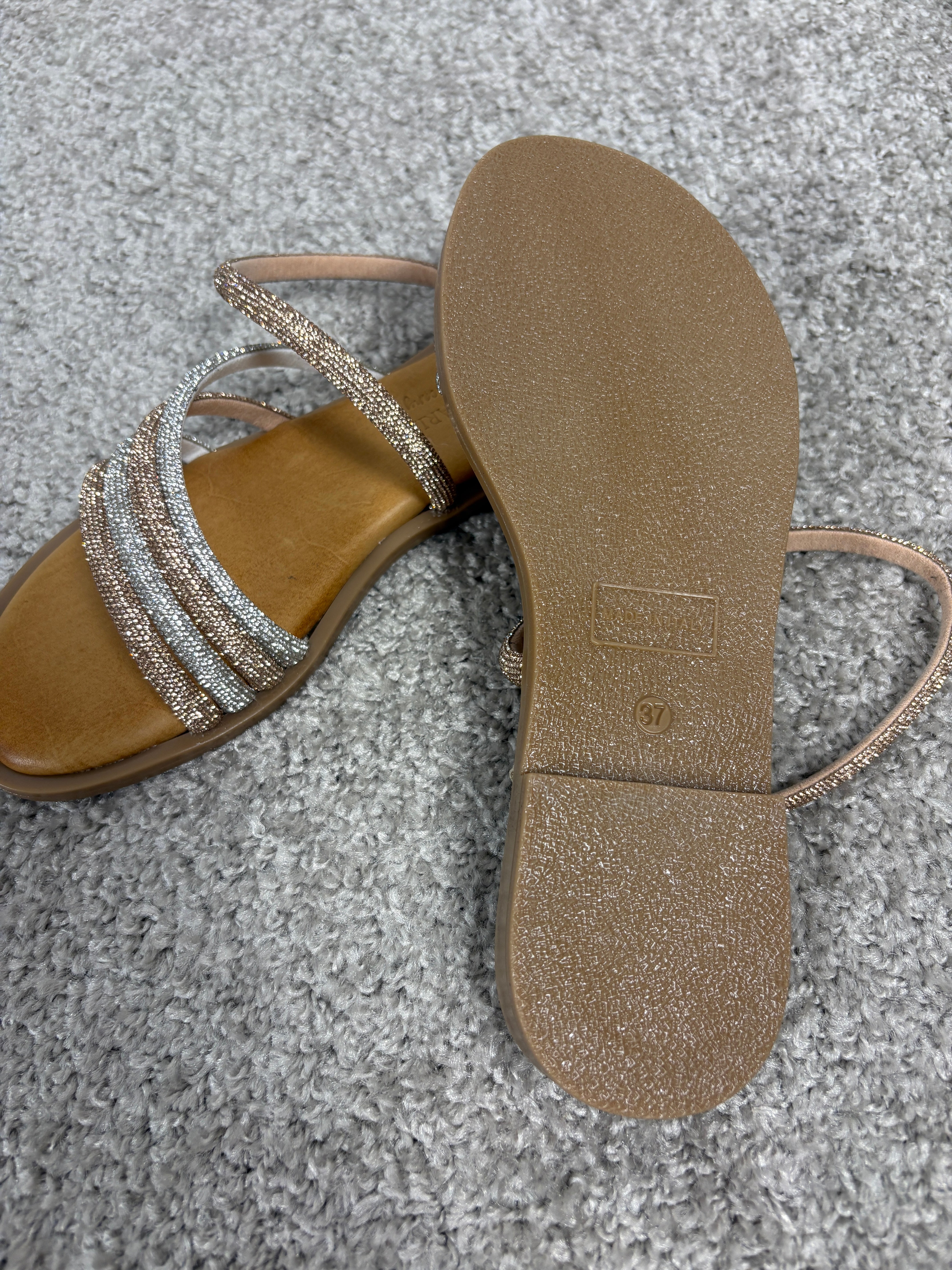 Sandalo gioiello con strass argento e nude