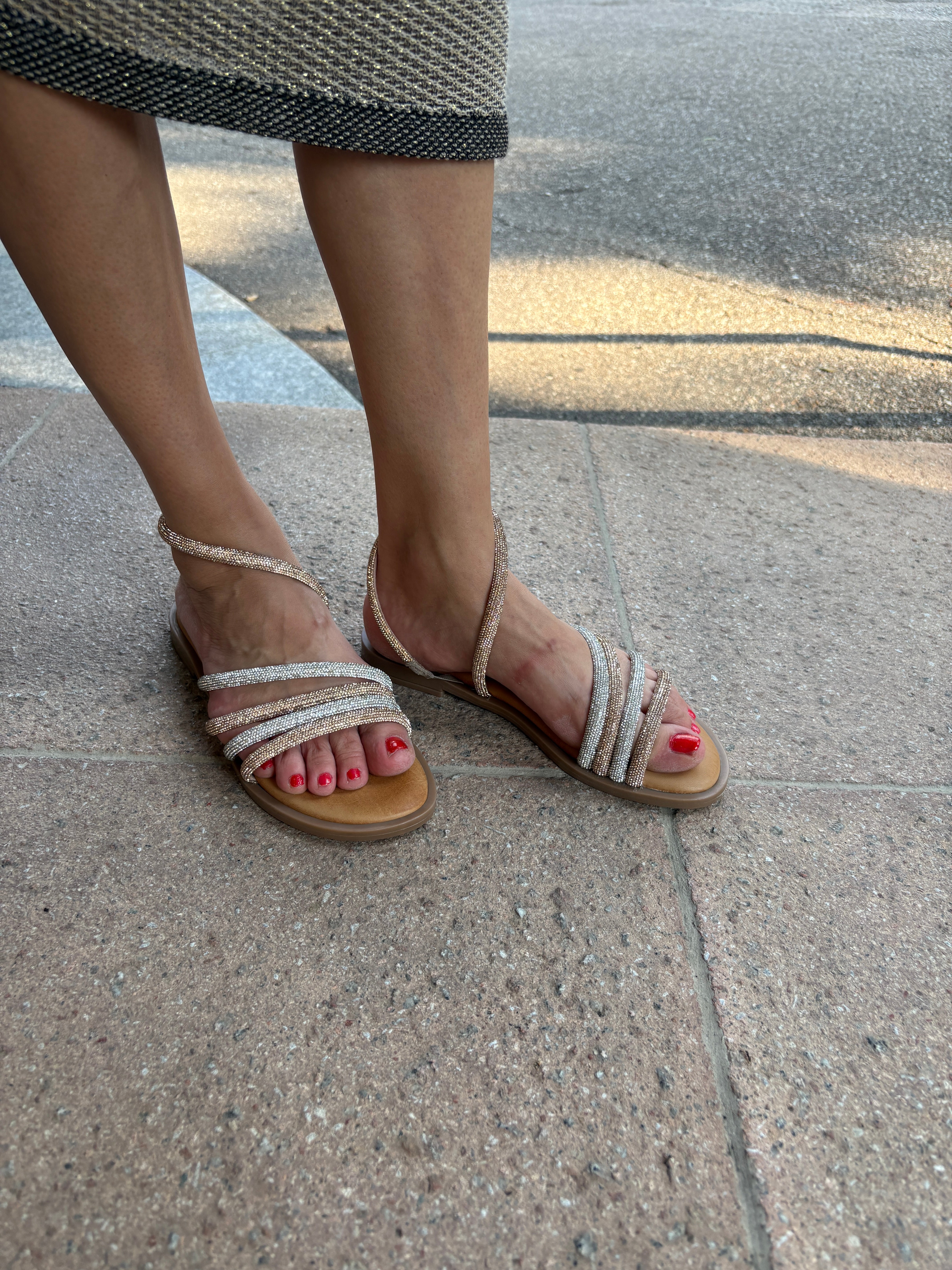 Sandalo gioiello con strass argento e nude