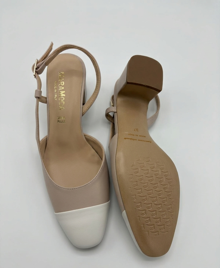 Slingback bicolor burro e nude con punta affusolata