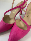 Slingback fucsia in rafia con cinturini sottili