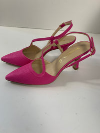 Slingback fucsia in rafia con cinturini sottili