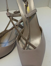 Slingback in pelle con cinturini strass