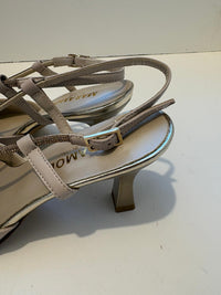 Slingback in pelle con cinturini strass