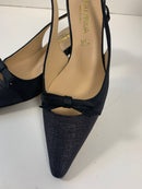 Slingback nera con punta effetto rafia