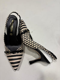 Striped and polka dot slingbacks with strap