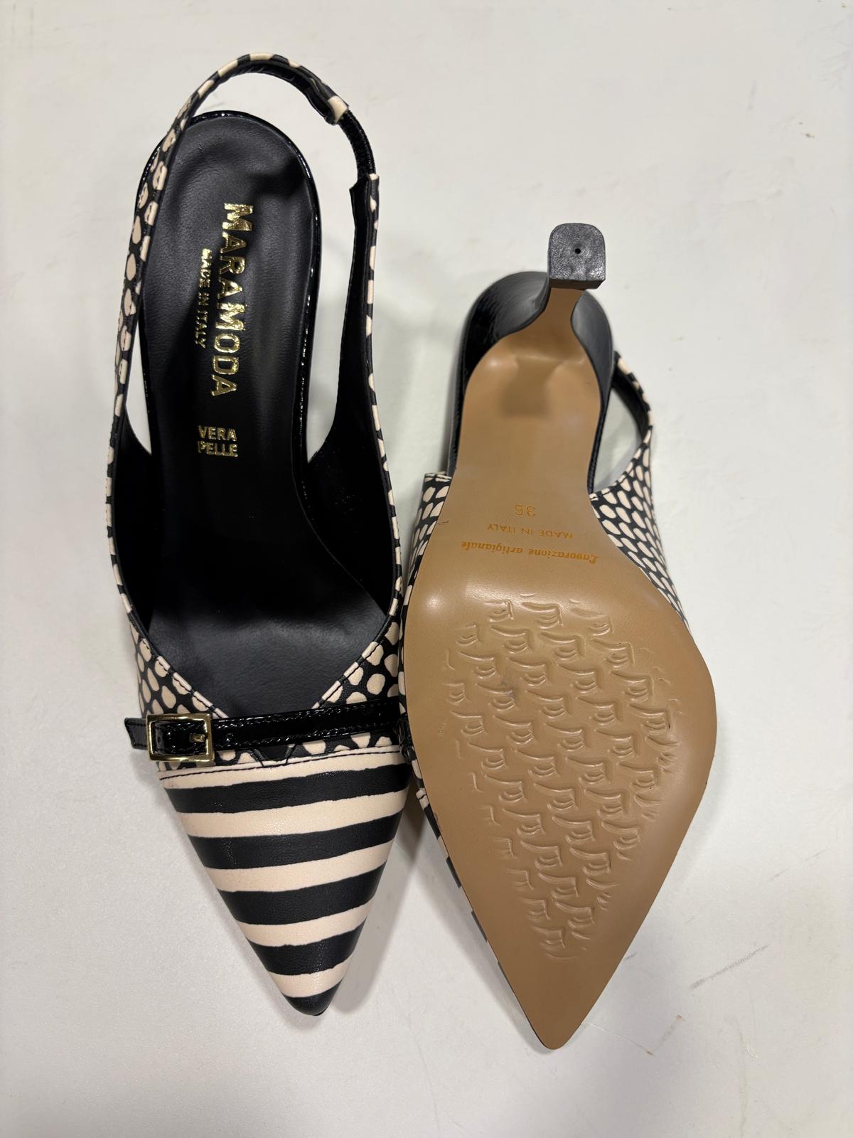 Striped and polka dot slingbacks with strap