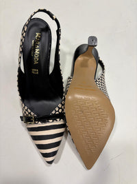 Striped and polka dot slingbacks with strap