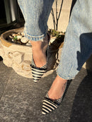Striped and polka dot slingbacks with strap