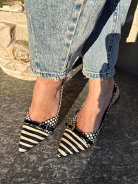 Striped and polka dot slingbacks with strap