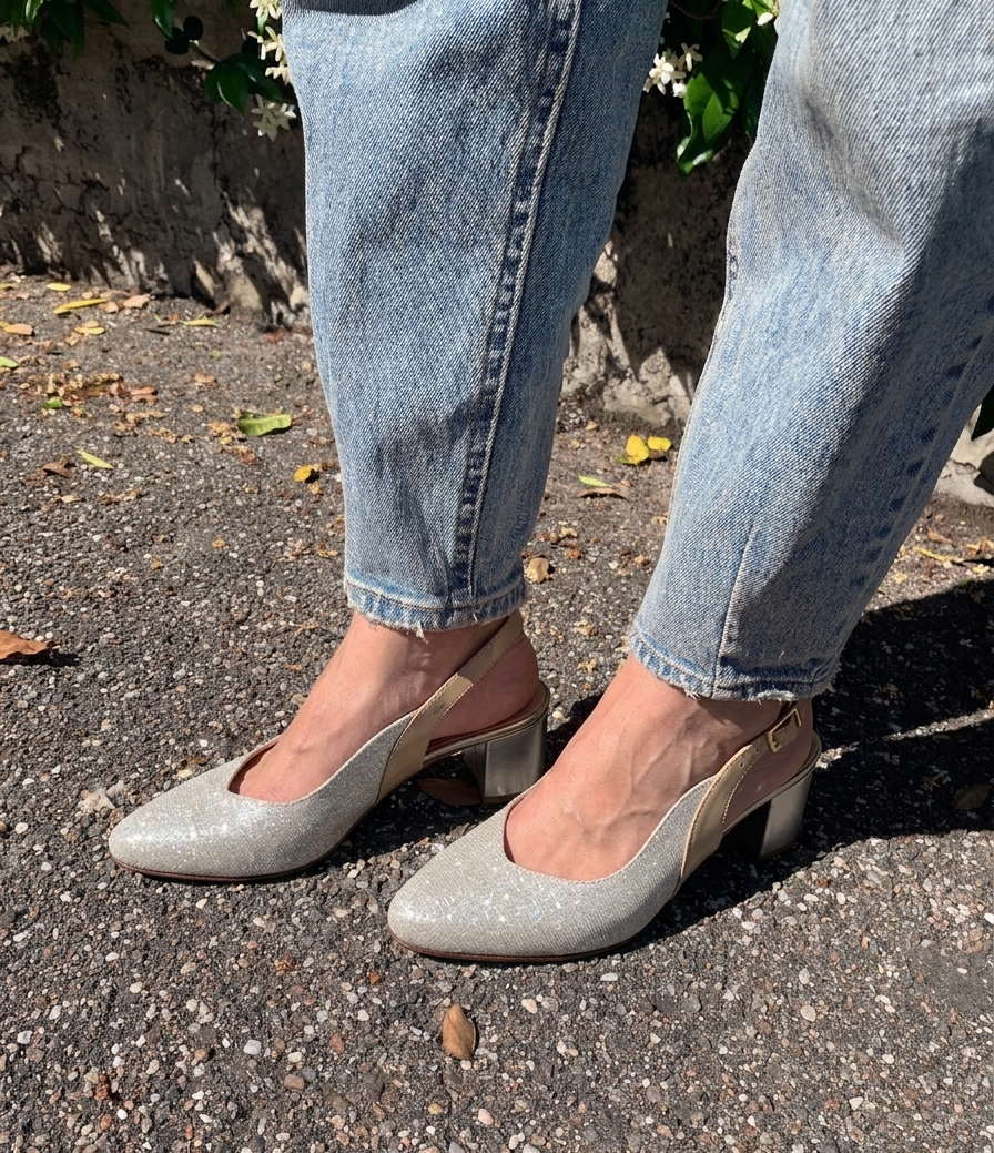 Slingback in tessuto con tacco largo
