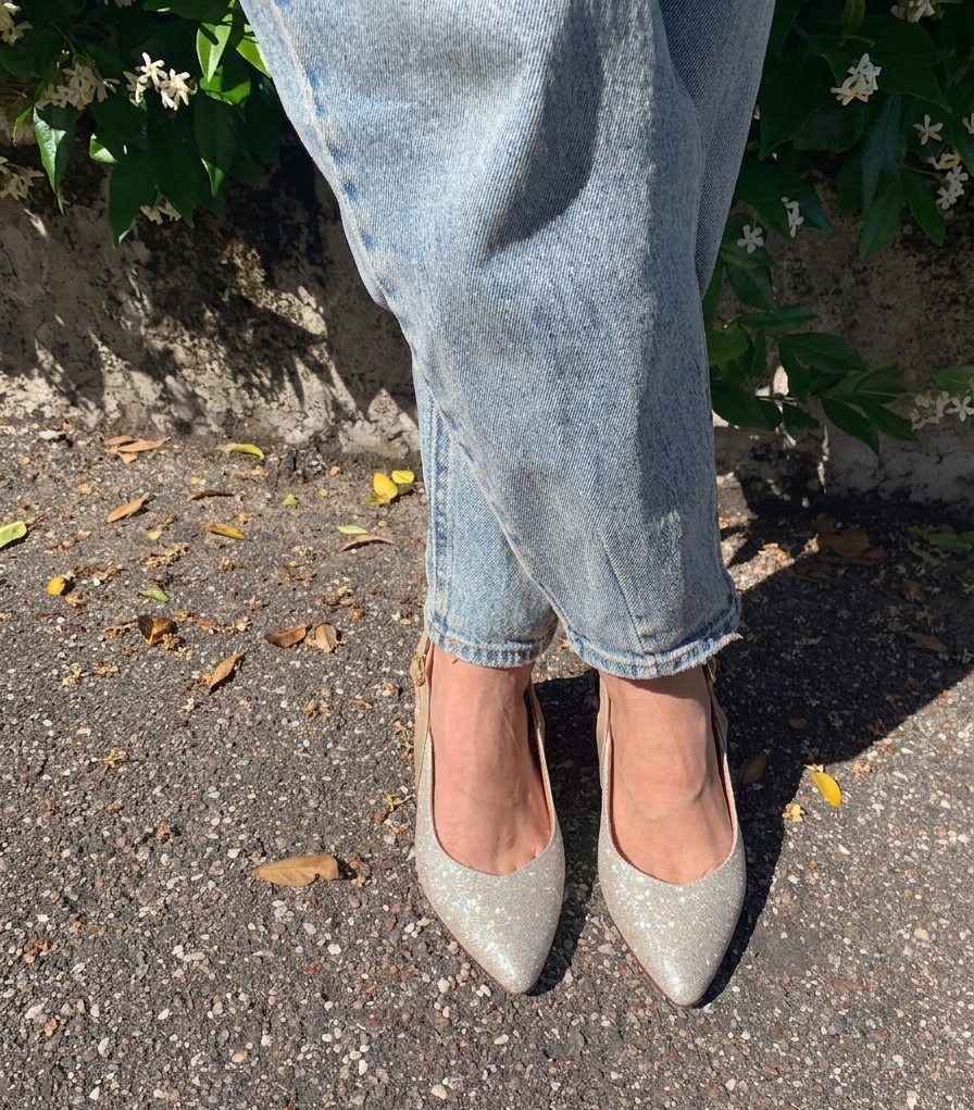 Slingback in tessuto con tacco largo