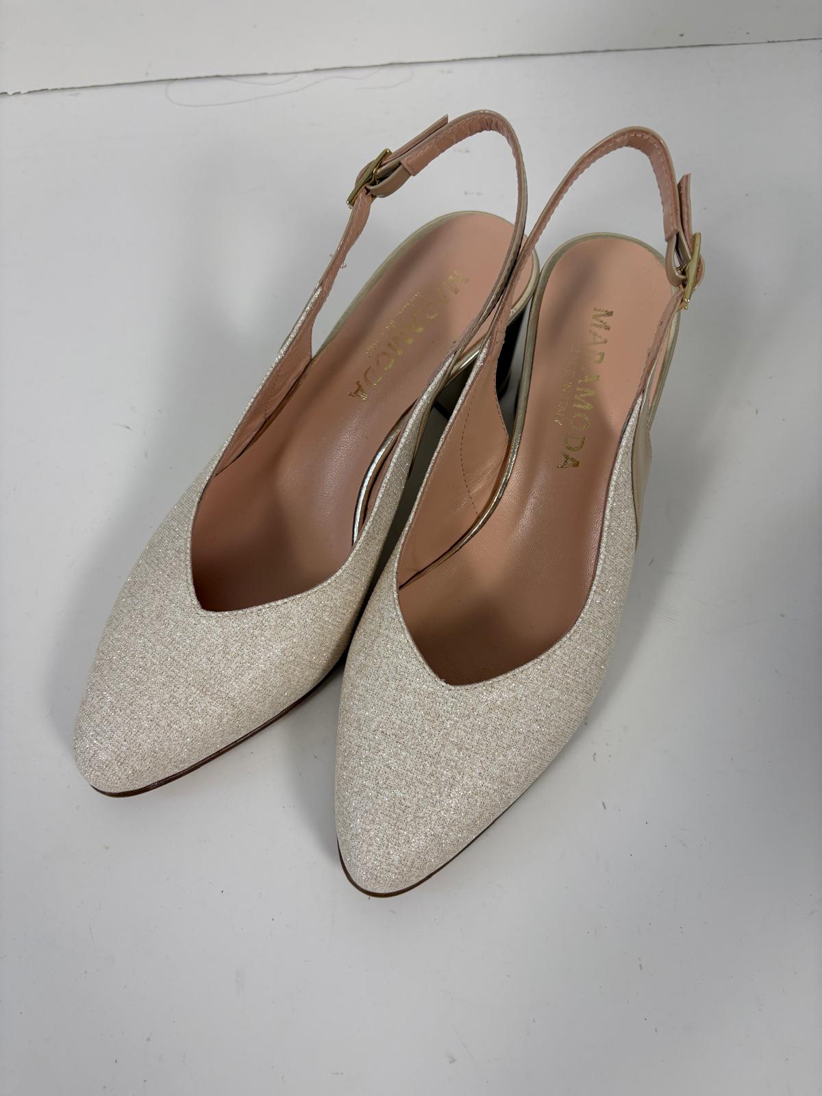 Slingback in tessuto con tacco largo