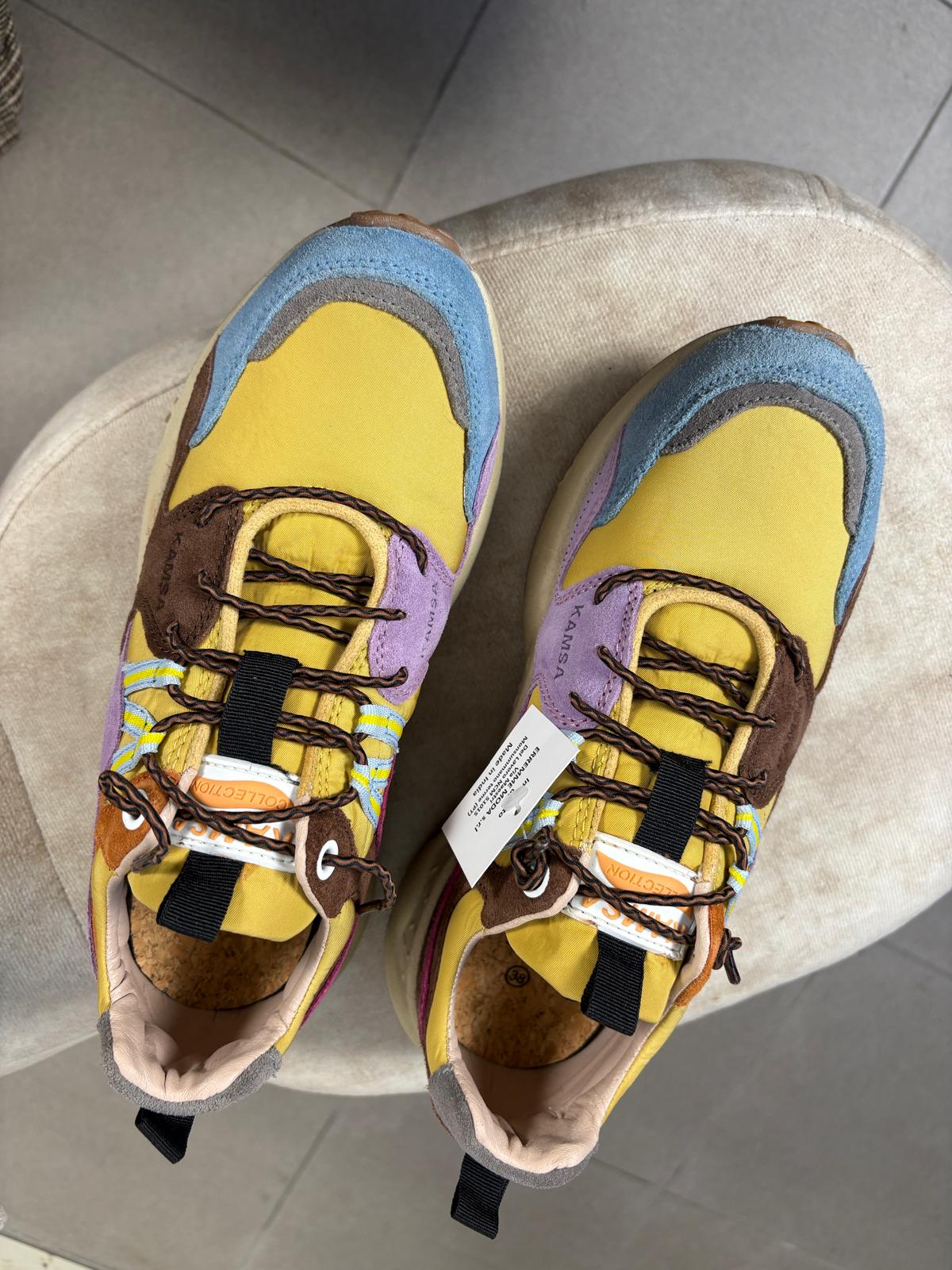 Kamsa multicolor fabric and real suede trail sneakers
