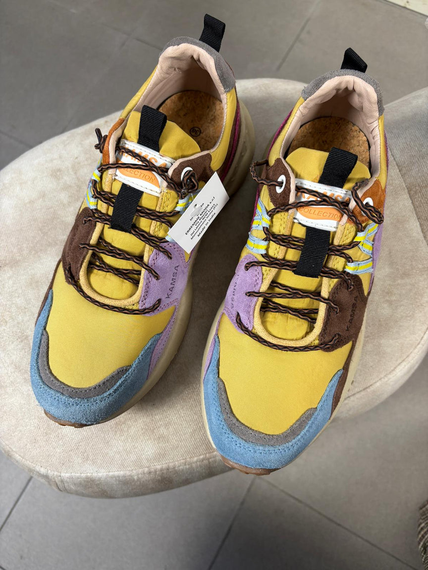 Sneaker trail Kamsa in tessuto e vero camoscio multicolor