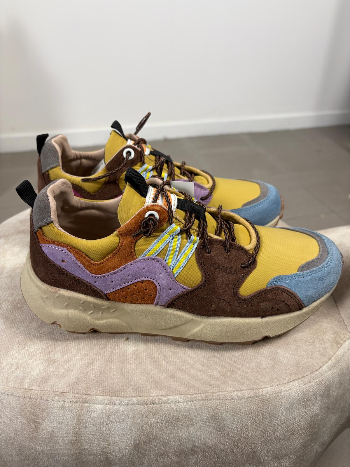 Kamsa multicolor fabric and real suede trail sneakers