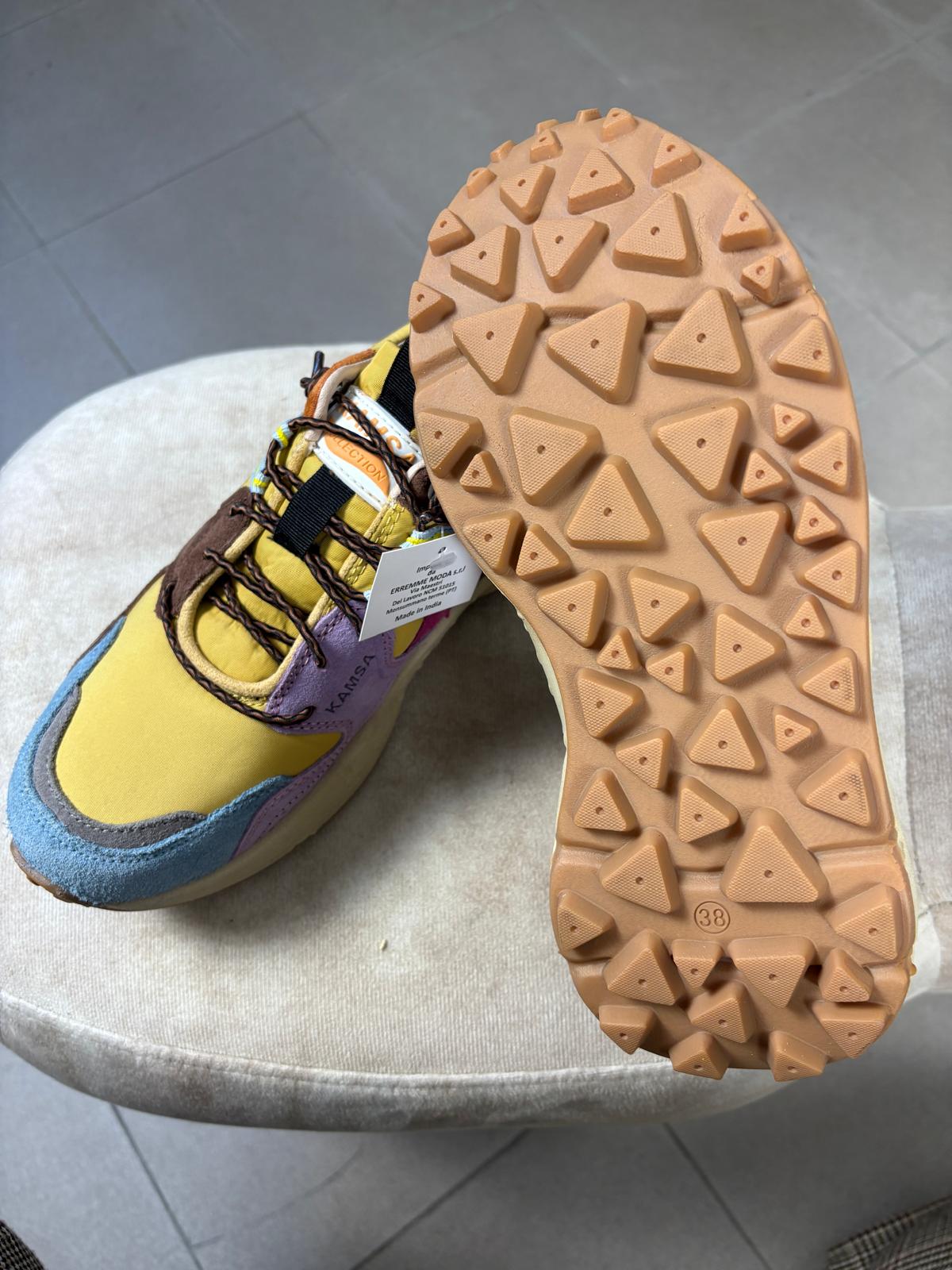 Kamsa multicolor fabric and real suede trail sneakers
