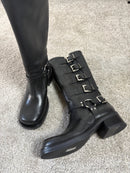 Stivale biker N.6 Milano in pelle nera con fibbie argentate