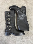 Stivale biker N.6 Milano in pelle nera con fibbie argentate