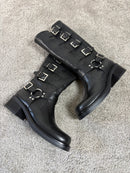 Stivale biker N.6 Milano in pelle nera con fibbie argentate